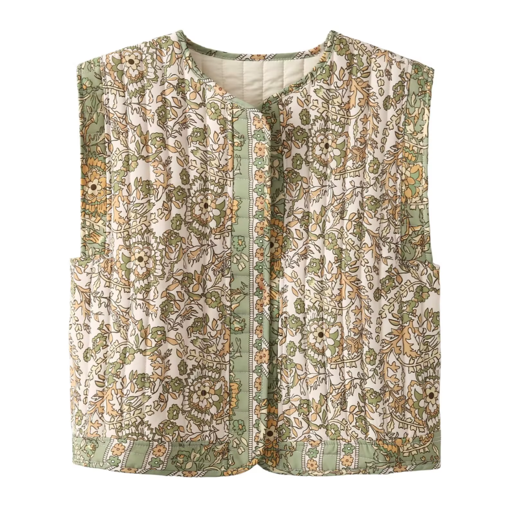 gilet sans manches imprimé coton vert