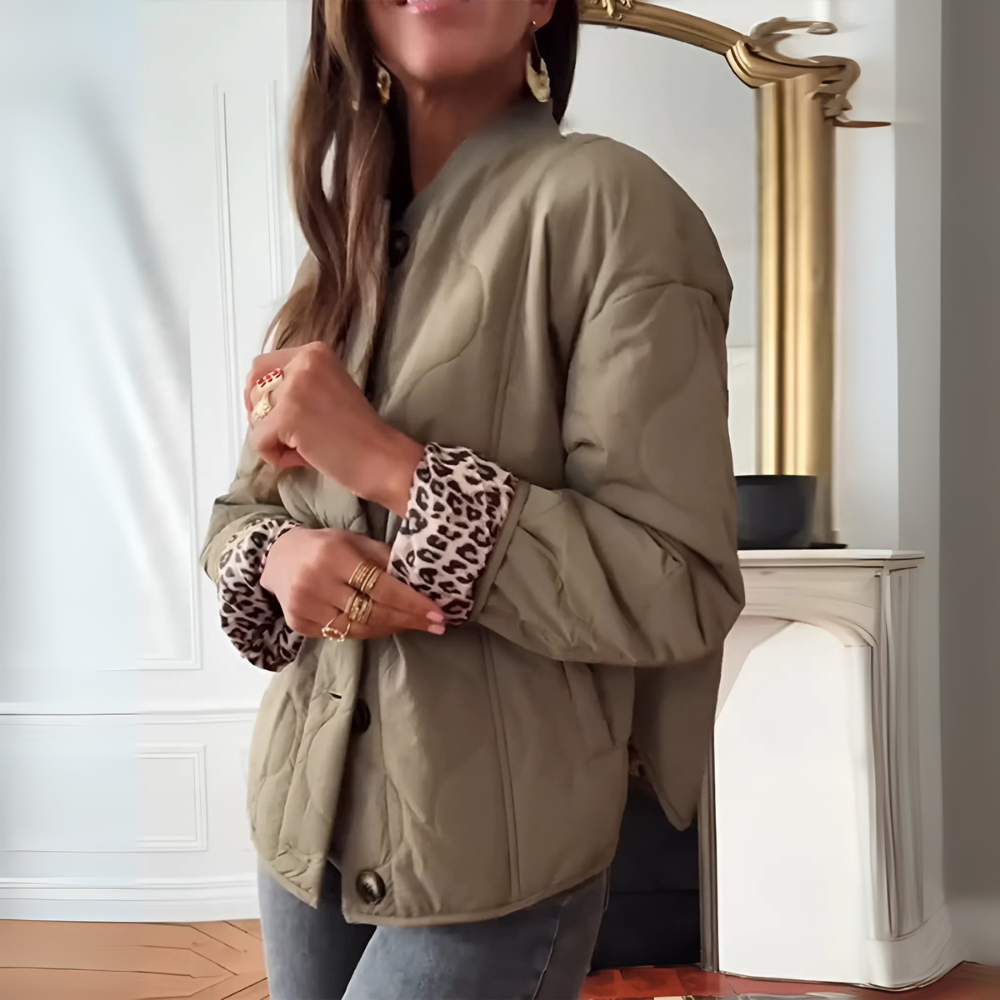 Veste matelassée Charlie kaki doublée léopard