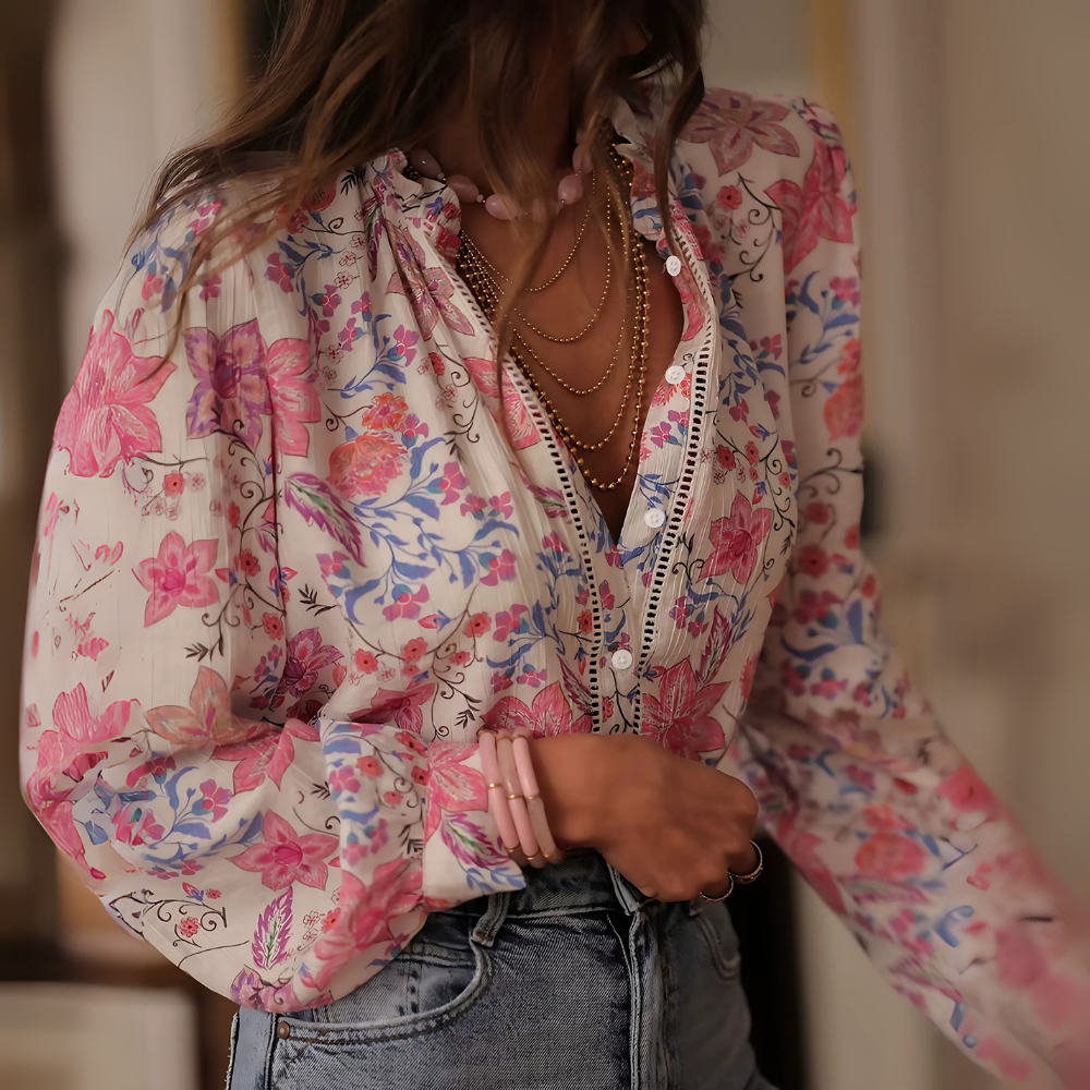Chemisier à fleurs rose Jodie femme