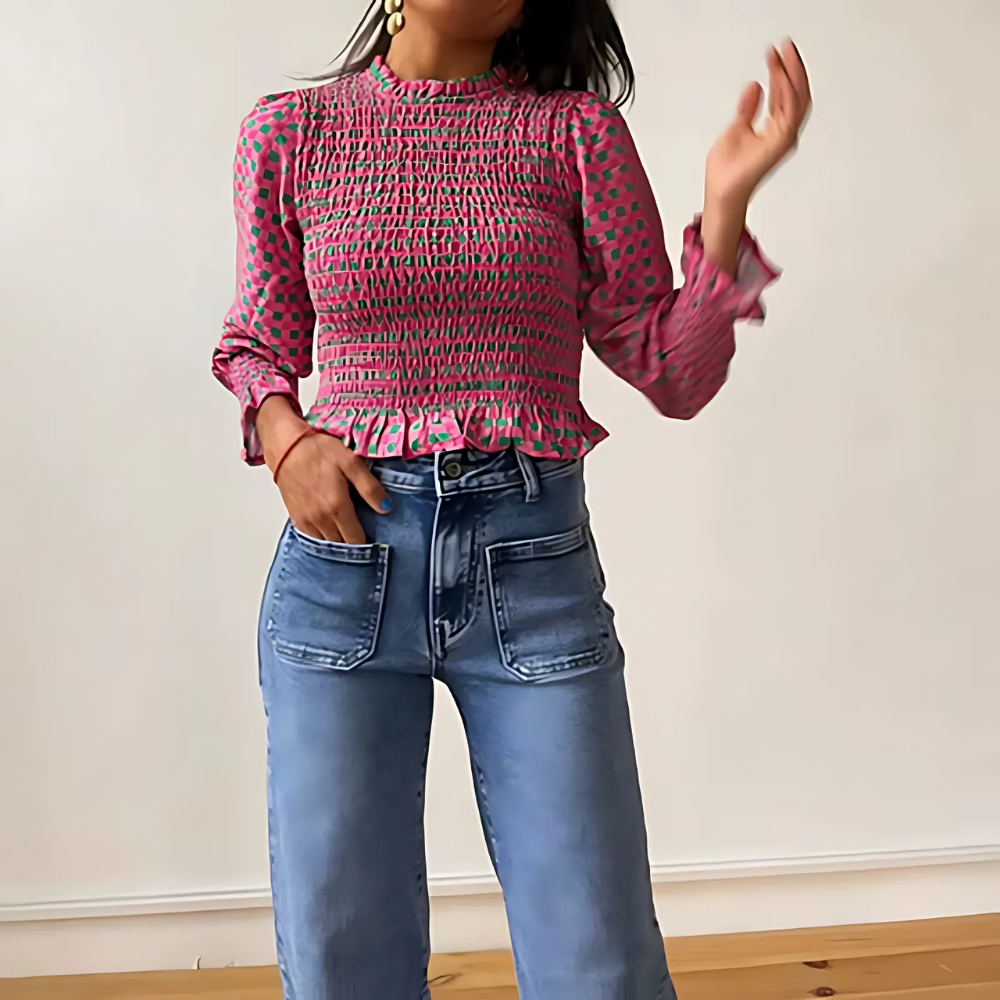blouse à carreaux rose femme
