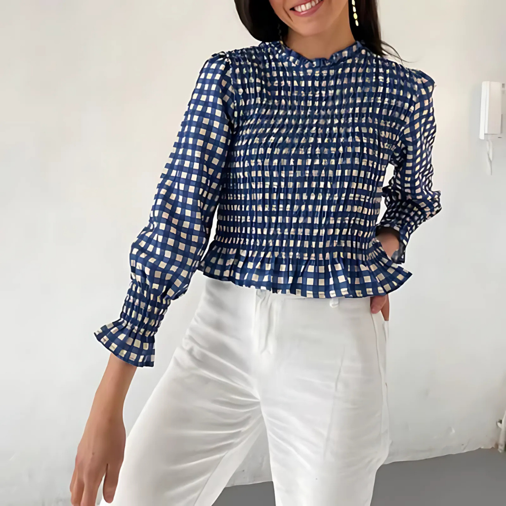 blouse à carreaux bleue femme