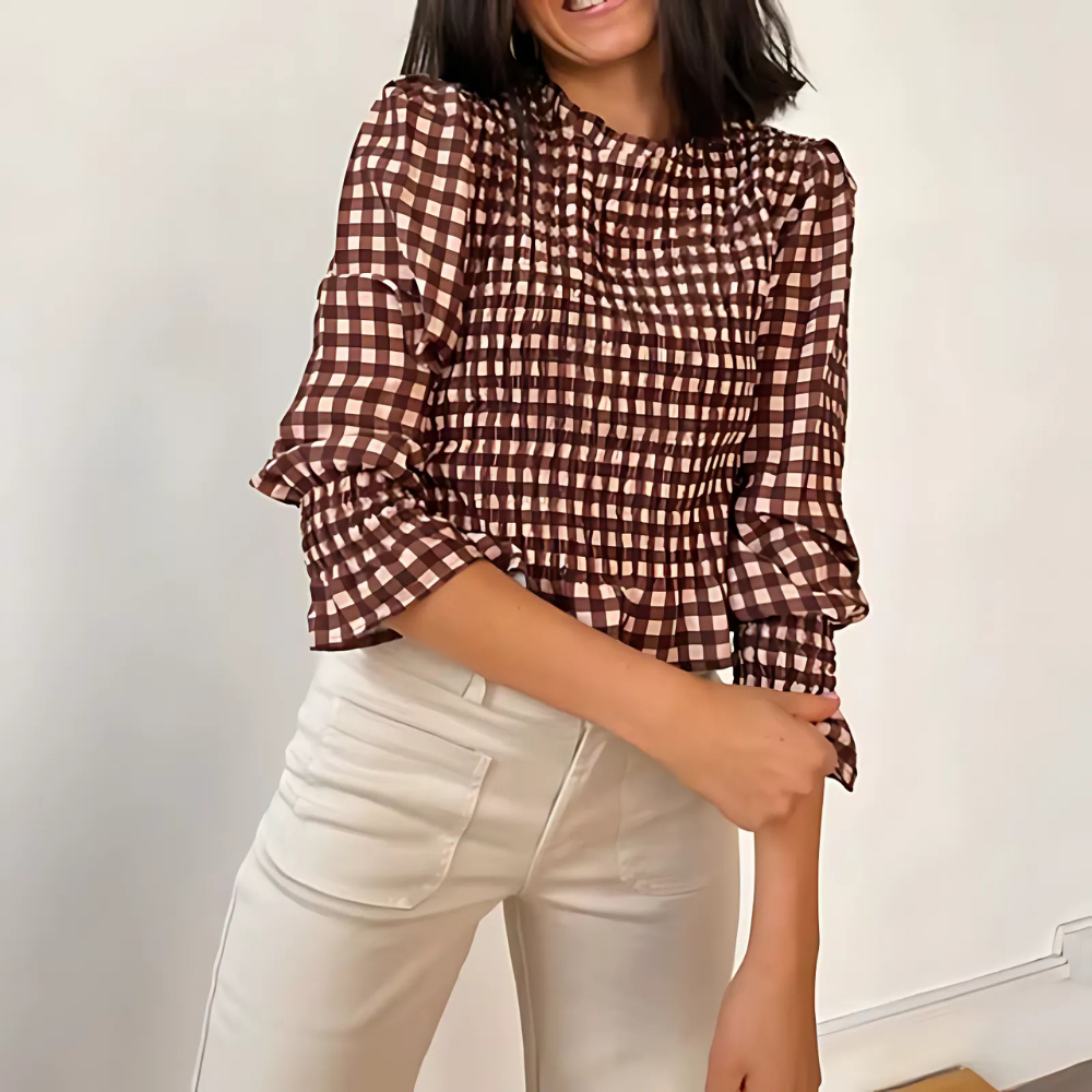 blouse à carreaux marron femme