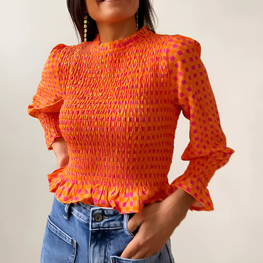 blouse à carreaux orange femme