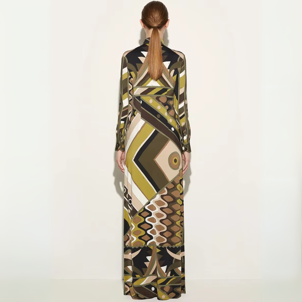 Robe longue imprimée seventies femme automne hiver