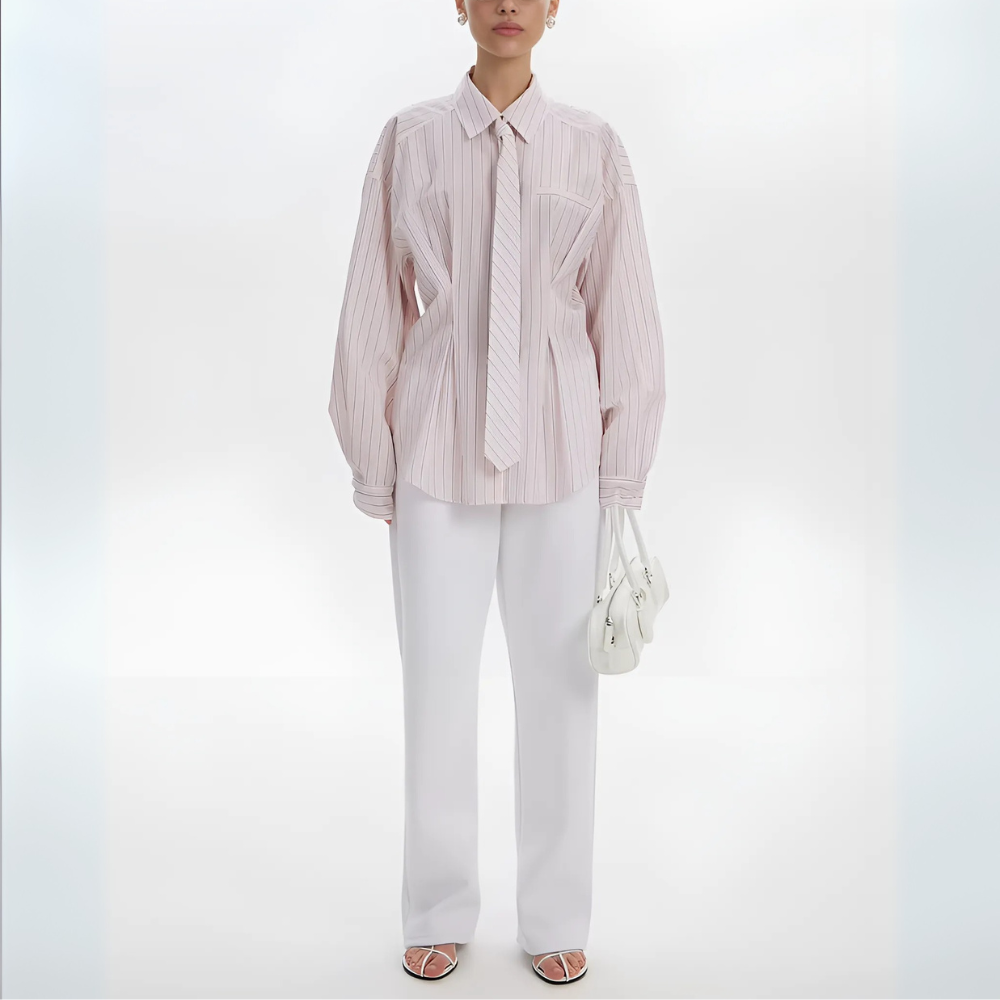 chemise cravatte à rayures femme  rose