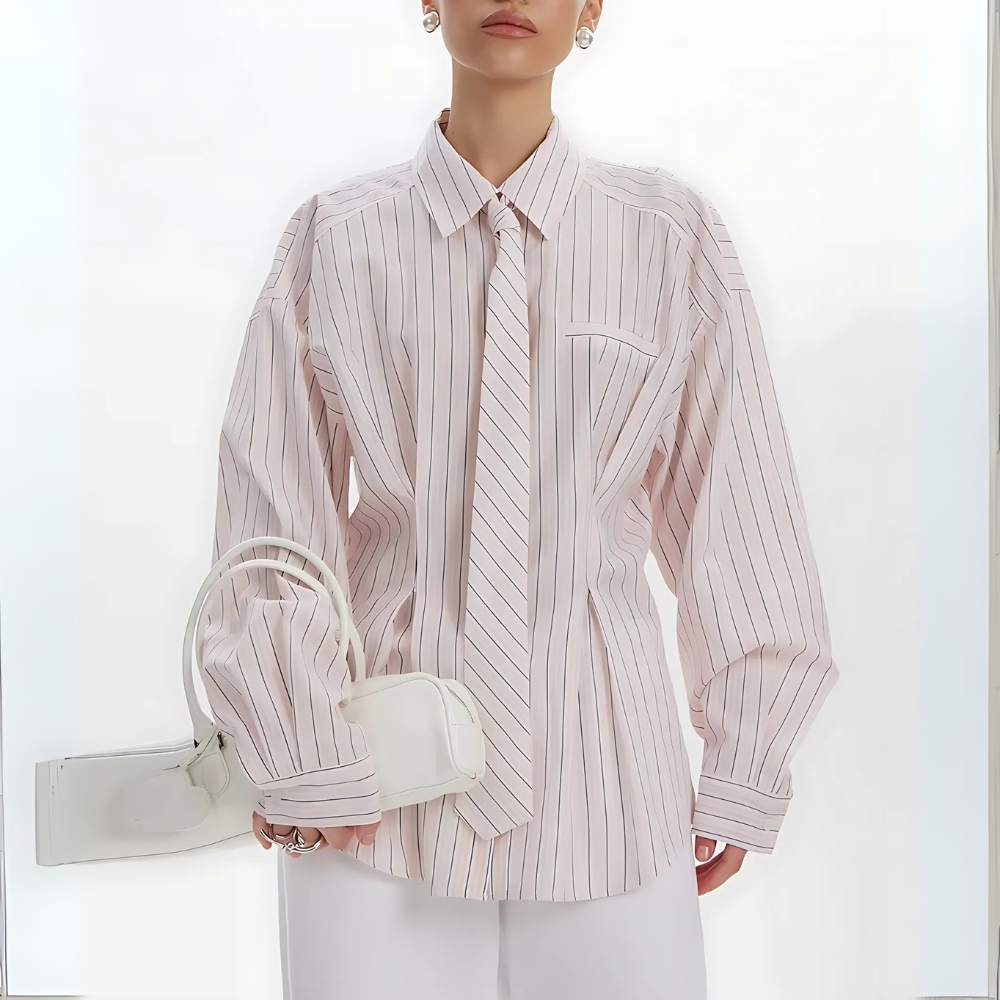 chemise cravatte à rayures femme rose