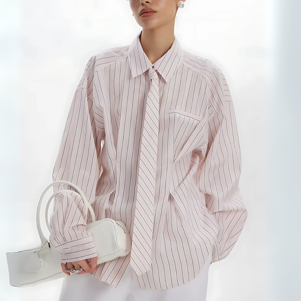 chemise cravatte à rayures femme rose (2)