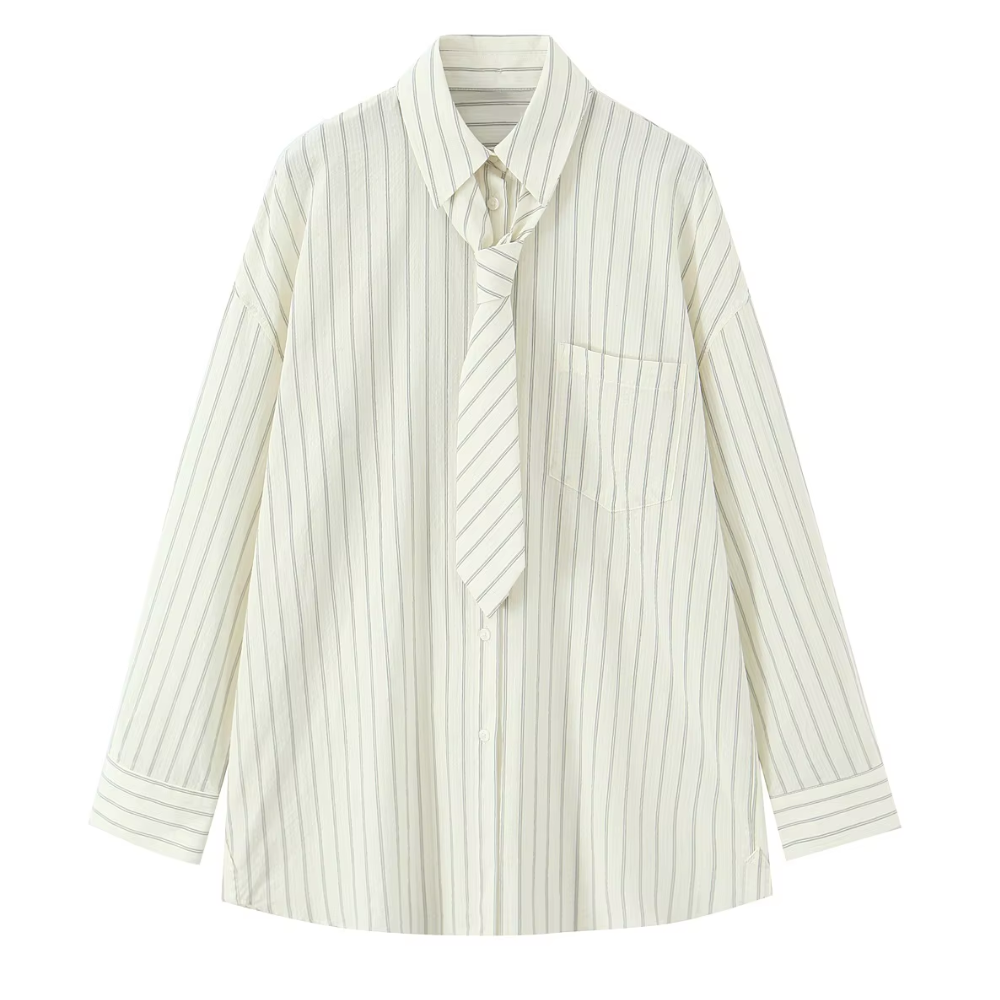 chemise cravatte blanche à rayures femme