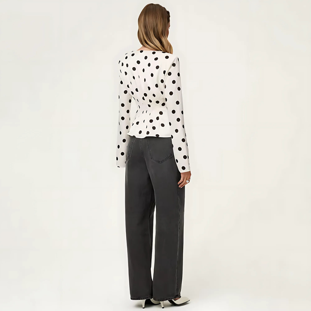 chemisier blanc à pois col V femme (4)