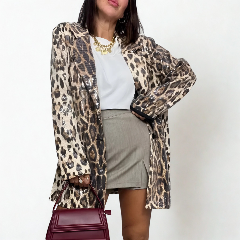 blazer léopard à sequins