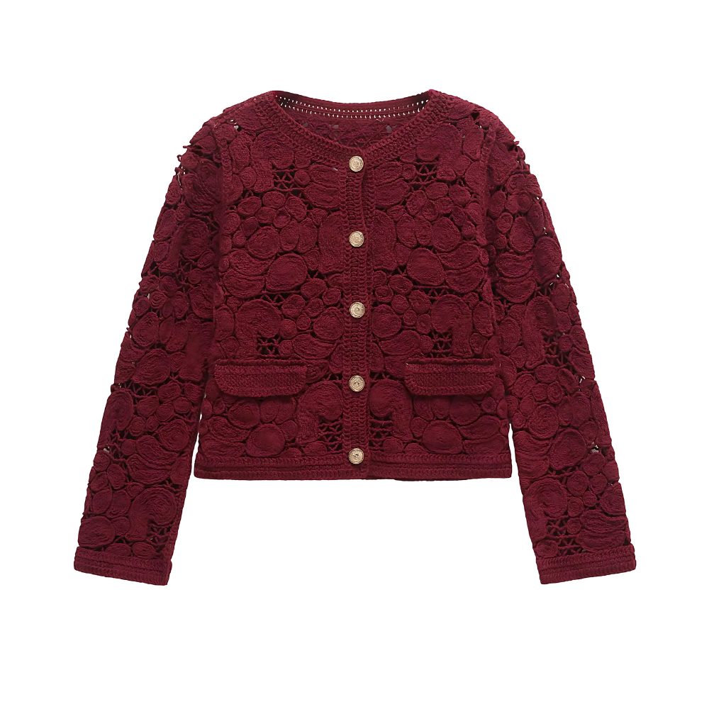 Cardigan bordeaux en broderie