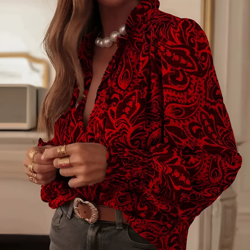 Chemisier Ayla imprimé floral élégant rouge