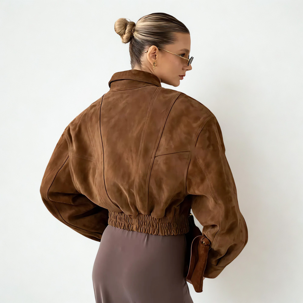 blouson aviateur en daim marron femme (2)