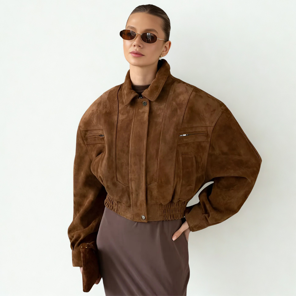 blouson aviateur en daim marron femme