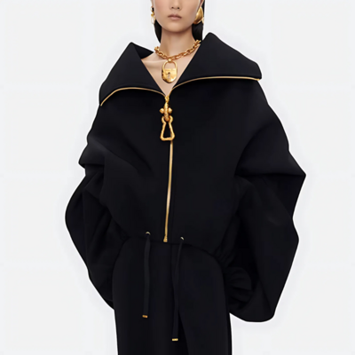 Manteau noir court élégant ample femme