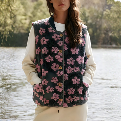 gilet polaire sans manche à fleurs femme