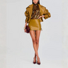 Ensemble veste jupe moutarde en cuir femme