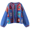 Cardigan mohair crochet blanc hippie bleu tendance