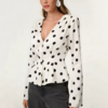 chemisier blanc à pois col V femme (2)