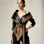 Blouson élégant en cuir avec ceinture pour femme
