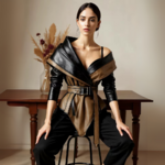 veste en cuir avec ceinture élégante femme