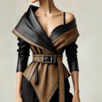 Blouson élégant en cuir ceinture pour femme