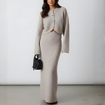 ensemble cardigan jupe longue laine gris tendance hiver