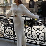 ensemble cardigan jupe longue laine blanc