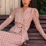 Robe longue à pois rose femme (2)