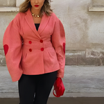 veste rouge hiver tailleur jupe femme