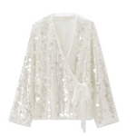 Veste blanche élégante à paillettes pour femme