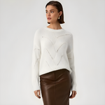 Pull mohair blanc élégant col rond femme
