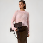 Pull mohair rose pale tendance col rond femme