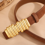 Ceinture cuir de vache à boucle dorée tendance femme
