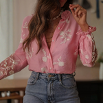 Chemisier rose brodé à fleurs femme