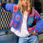 Cardigan mohair bleu majorelle blanc hippie femme