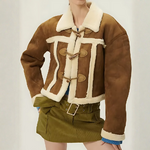 blouson cuir suédé fourrure femme