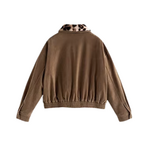 Blouson marron court col léopard (2)