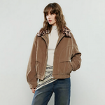 Blouson marron court col léopard tendance femme