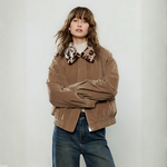 Blouson pour femme à col léopard fourrure