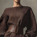 Robe pull en maille marron femme