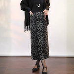 jupe longue jacquard léopard noir gris femme