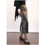 jupe midi jacquard léopard noir gris femme