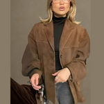 veste en daim claudie marron camel femme