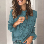 blouse dentelle manches longues bleue
