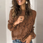 blouse dentelle manches longues  marron