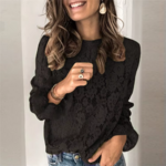 blouse dentelle manches longues noire