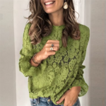 blouse dentelle manches longues verte
