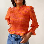 blouse à carreaux orange femme