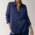 chemise en soie femme bleu marine pas chère